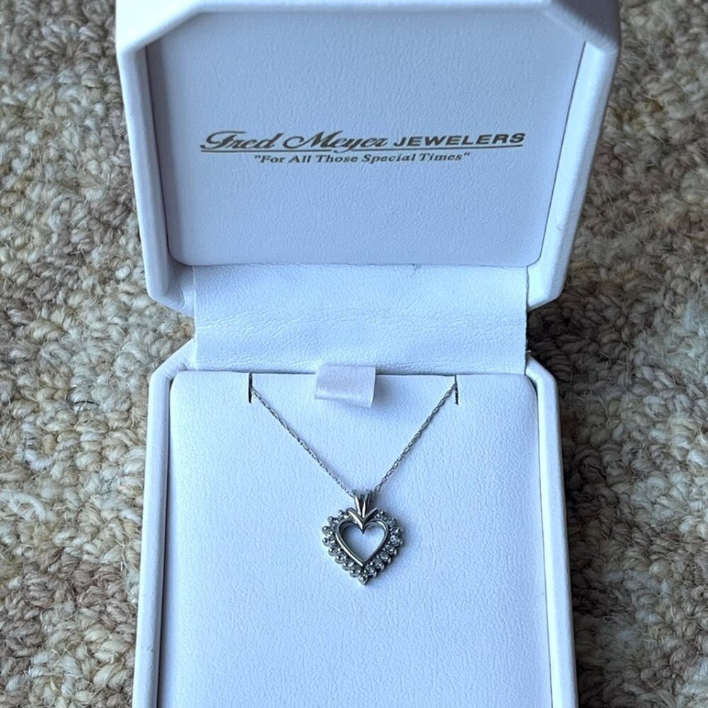 Fred Meyer 1/4 ct. tw. Diamond Classic Heart Pendant in 10K White Gold Necklace